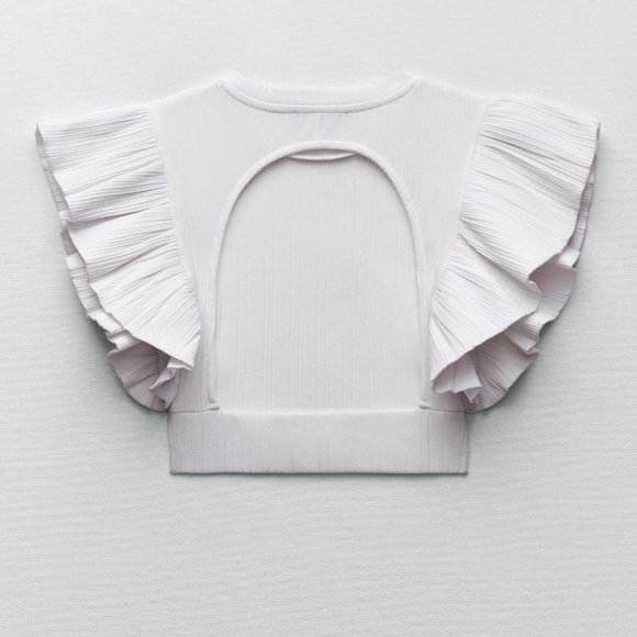 Zara Ruffled Ribbed T-Shirt - Picture 2 of 7